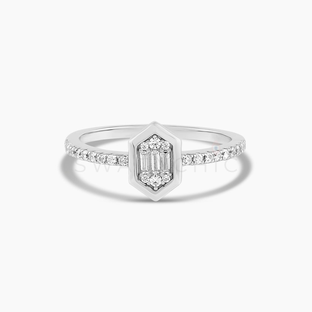 Structured Frame Cushion Baguette Ring - Silver - Swagychic