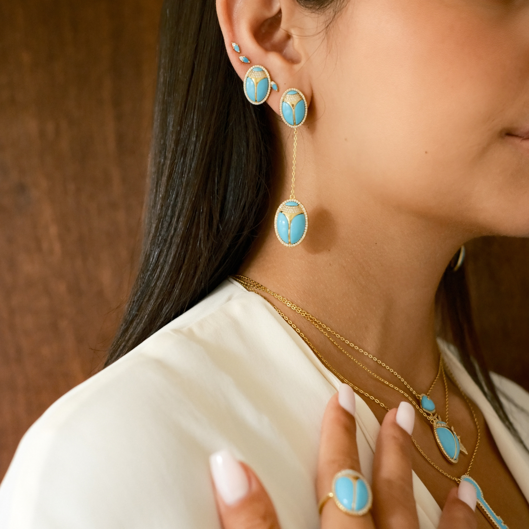 Elevated Scarab Turquoise Studs - Swagychic