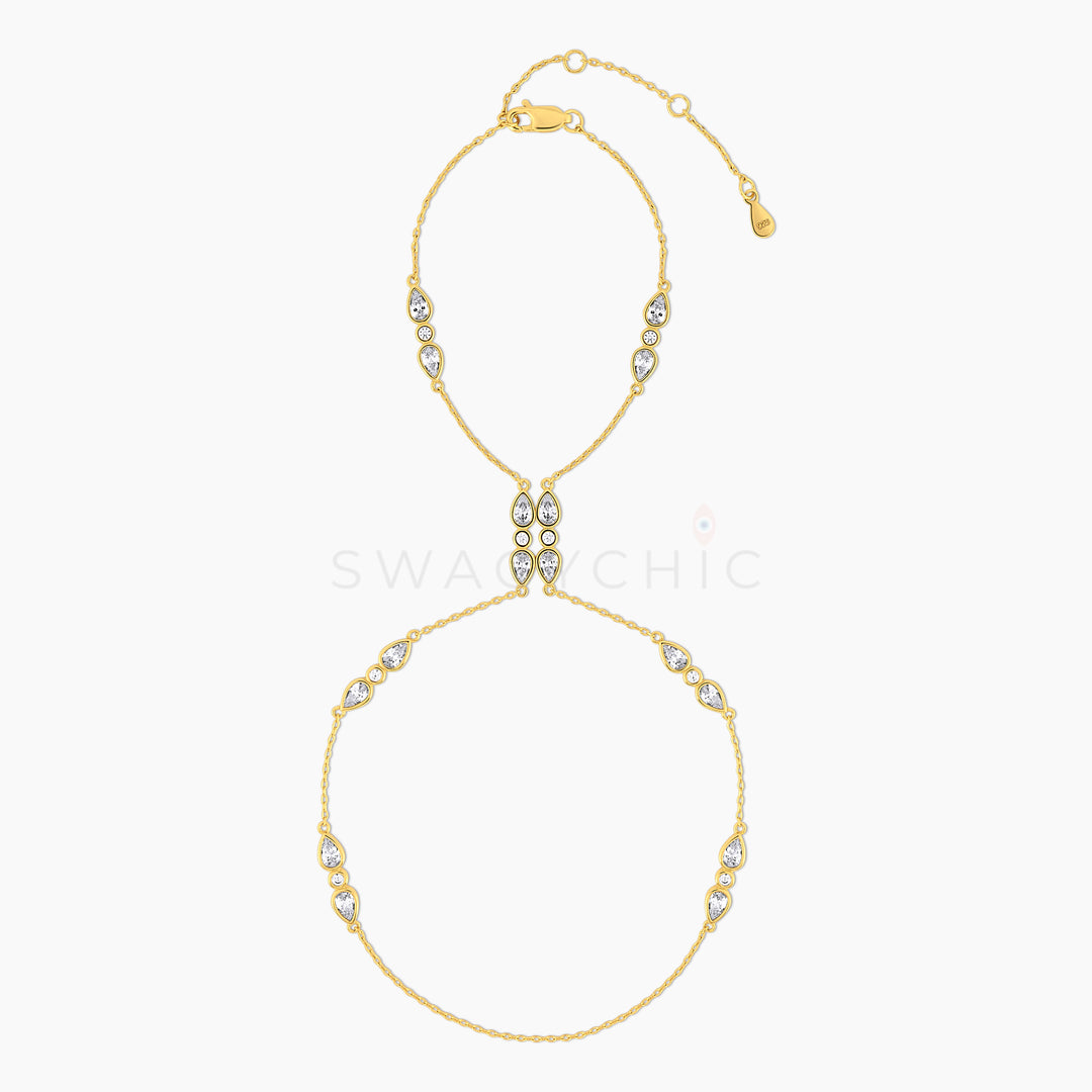 Tiered Teardrop Bezel Hand Chain Bracelet (Wholesale) - Swagychic