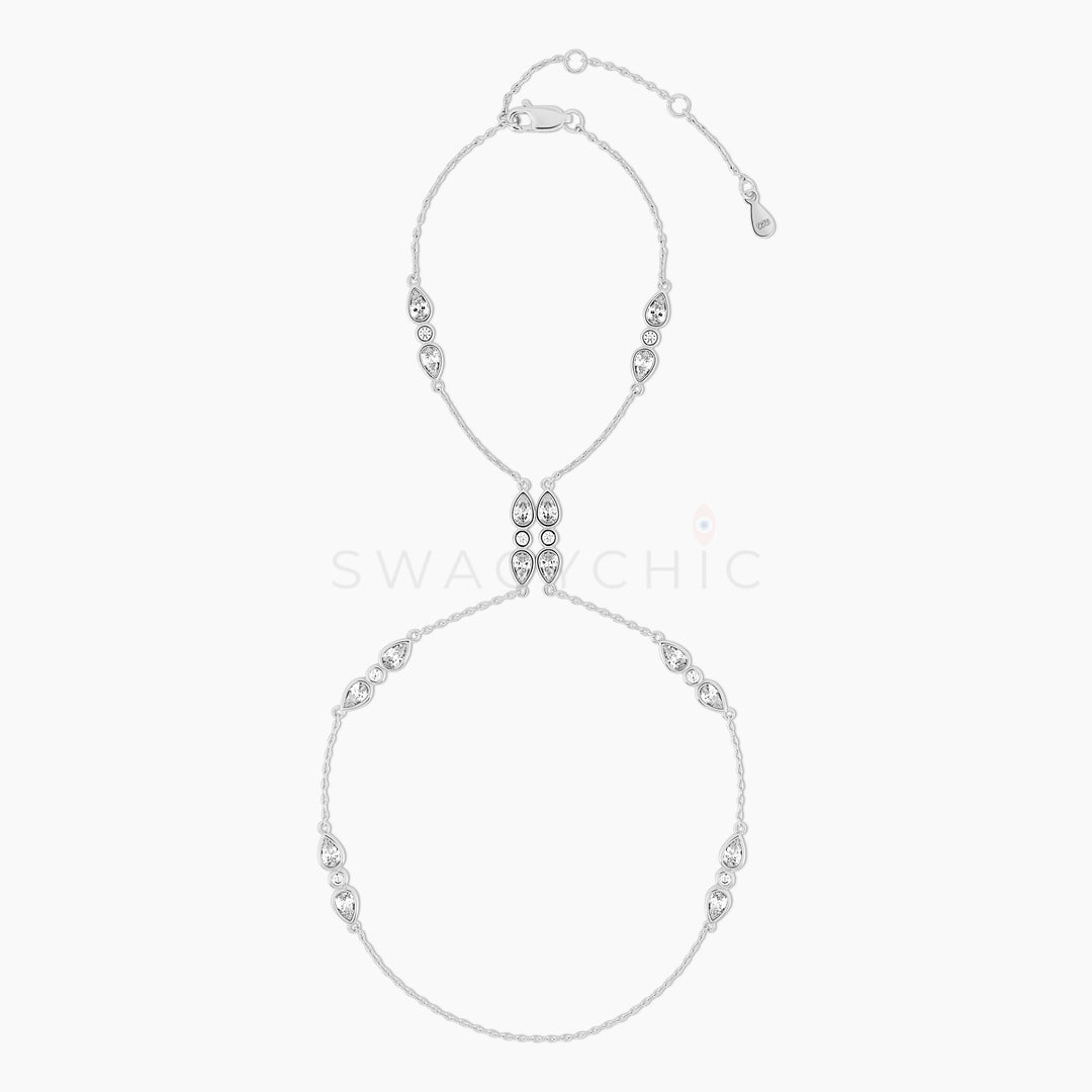 Tiered Teardrop Bezel Hand Chain Bracelet (Wholesale) - Swagychic