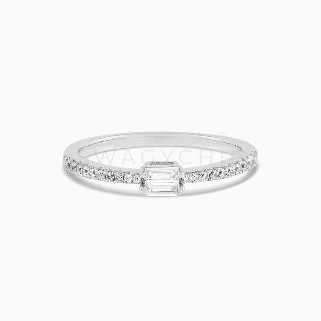 Top Paired Baguette Pave Ring - Silver - Swagychic