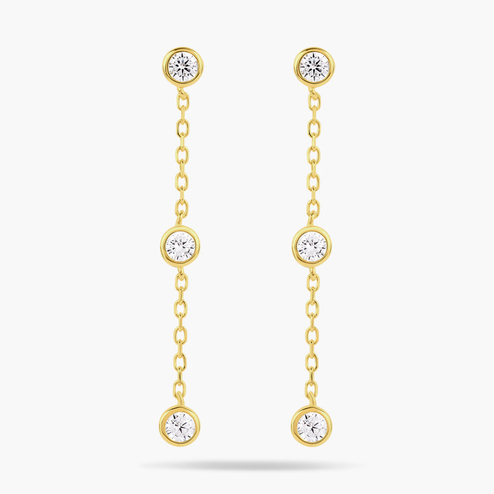 Triple Bezel Chain Drop Earrings