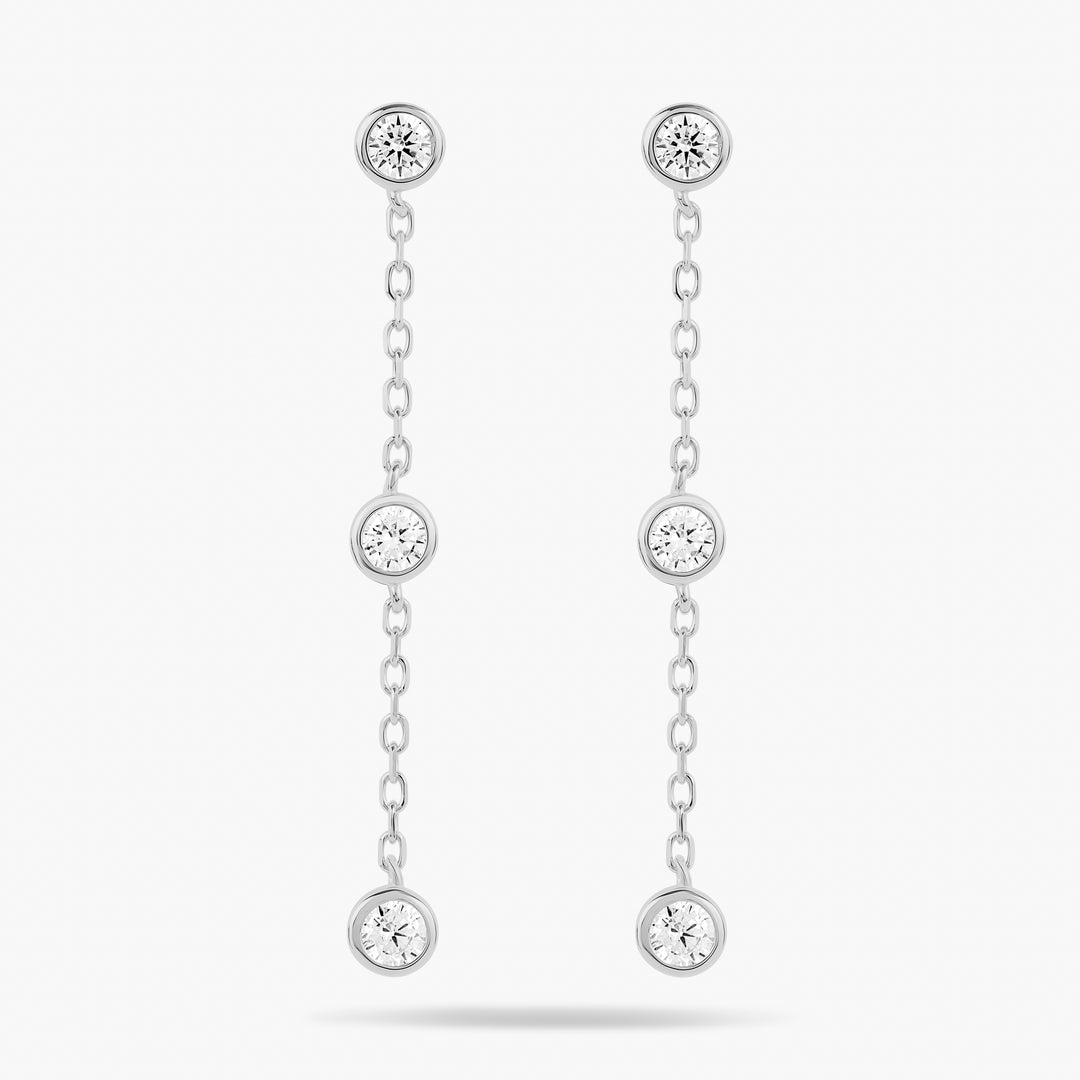 Triple Bezel Chain Drop Earrings