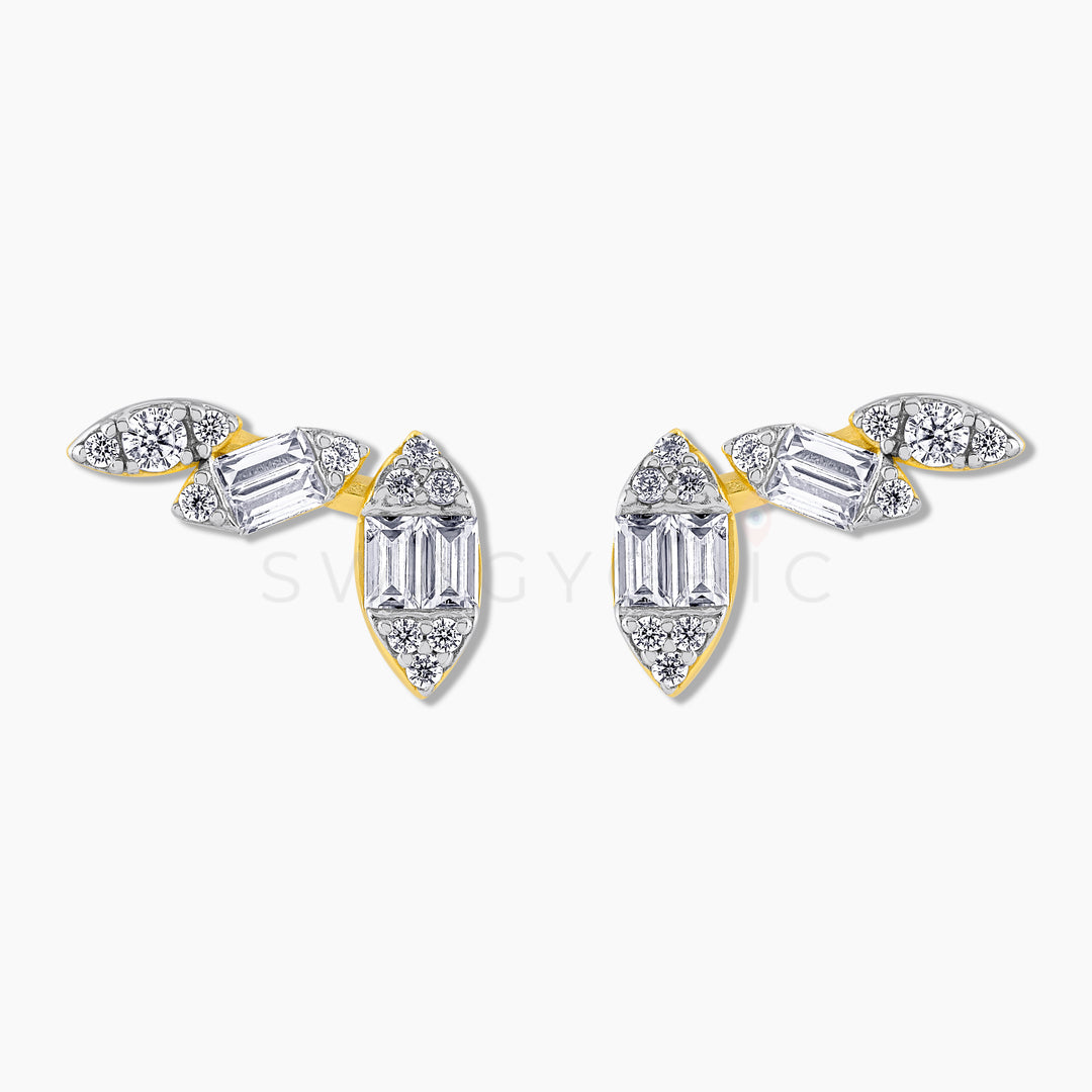 Triple Cushion Baguette Studs - Gold - Swagychic