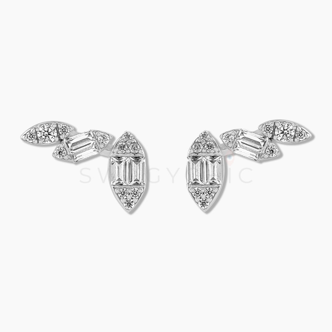 Triple Cushion Baguette Studs - Silver - Swagychic