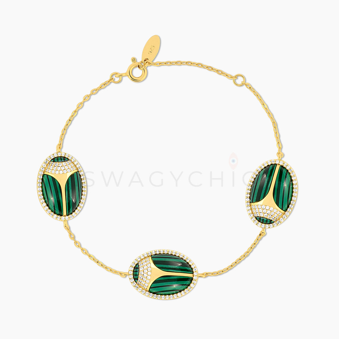 Triple Elevated Scarab Malachite Bracelet (Wholesale) - Swagychic