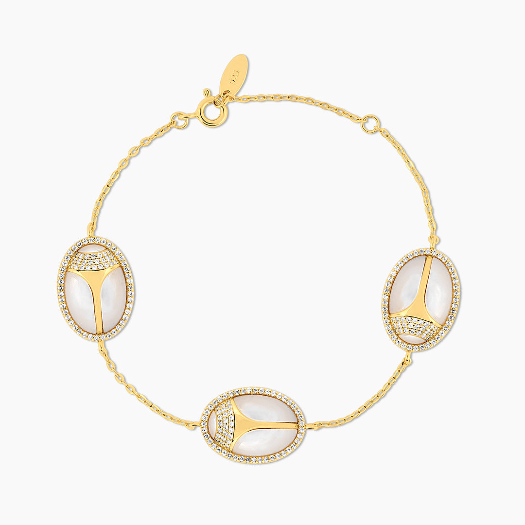 Triple Elevated Scarab Mother of Pearl Bracelet
