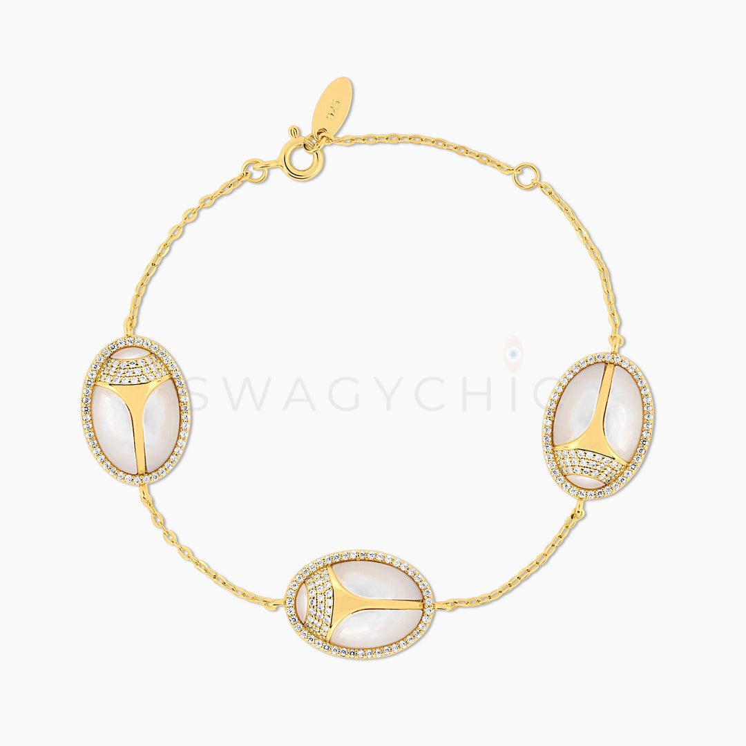 Triple Elevated Scarab Mother of Pearl Bracelet (Wholesale) - Swagychic