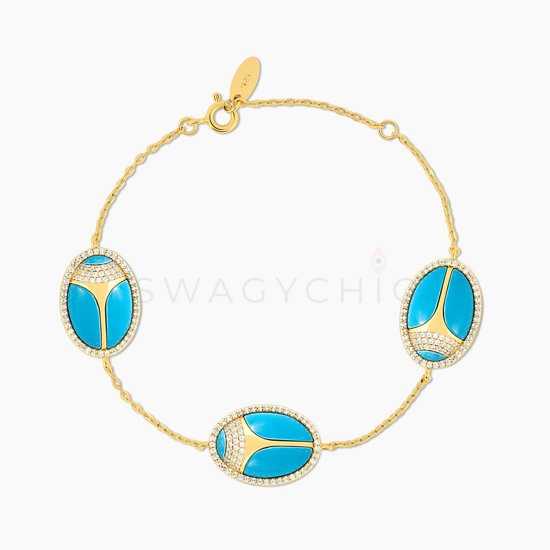 Triple Elevated Scarab Turquoise Bracelet (Wholesale) - Swagychic