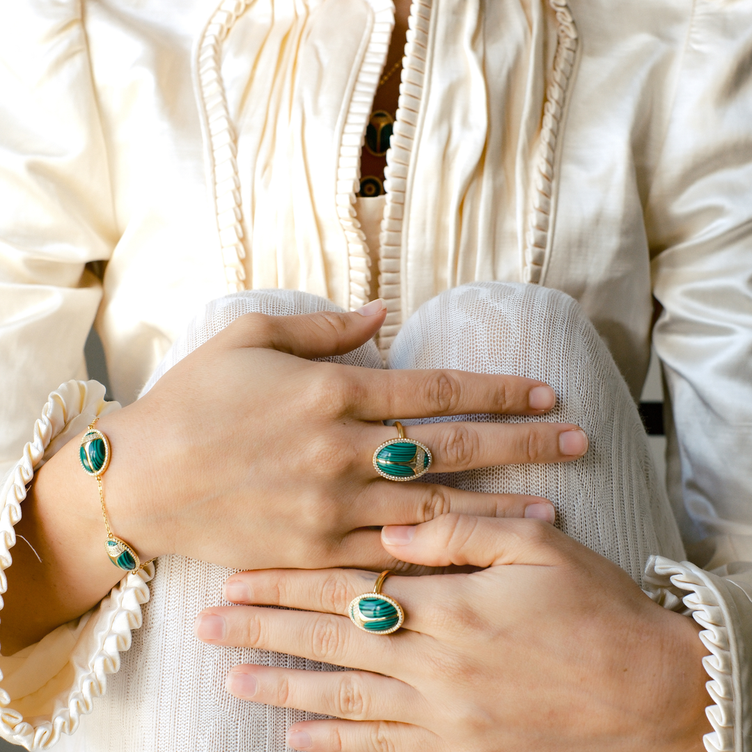 Triple Elevated Scarab Malachite Bracelet - Swagychic