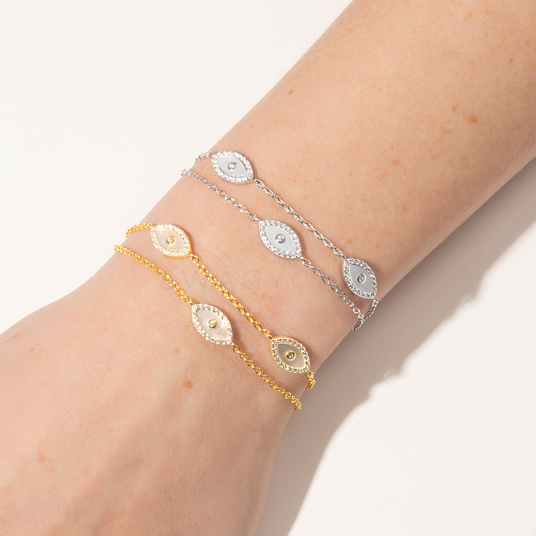 Triple Mother of Pearl Evil Eye Bracelet - Swagychic