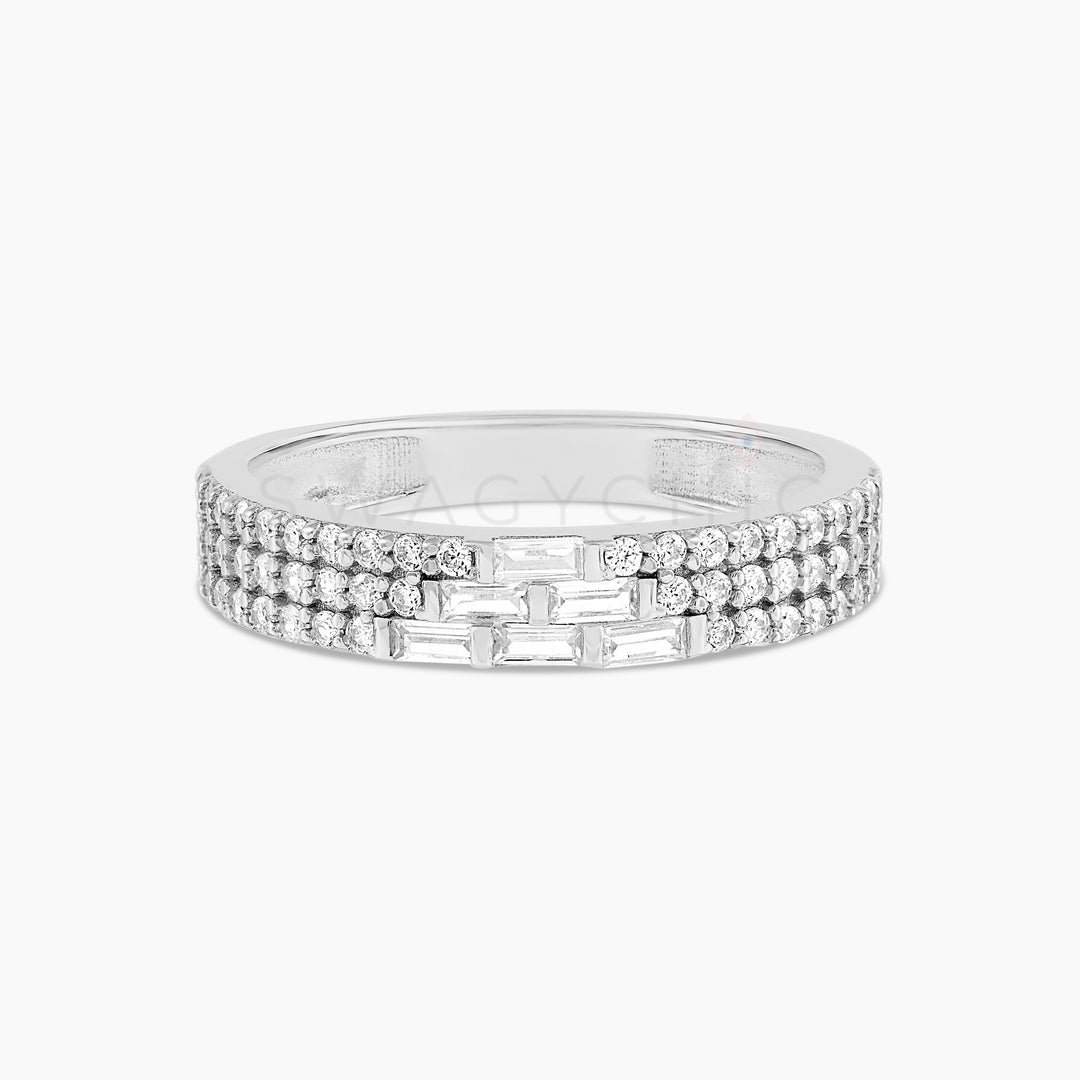 Triple Pave Pyramid Baguette Ring - Silver - Swagychic
