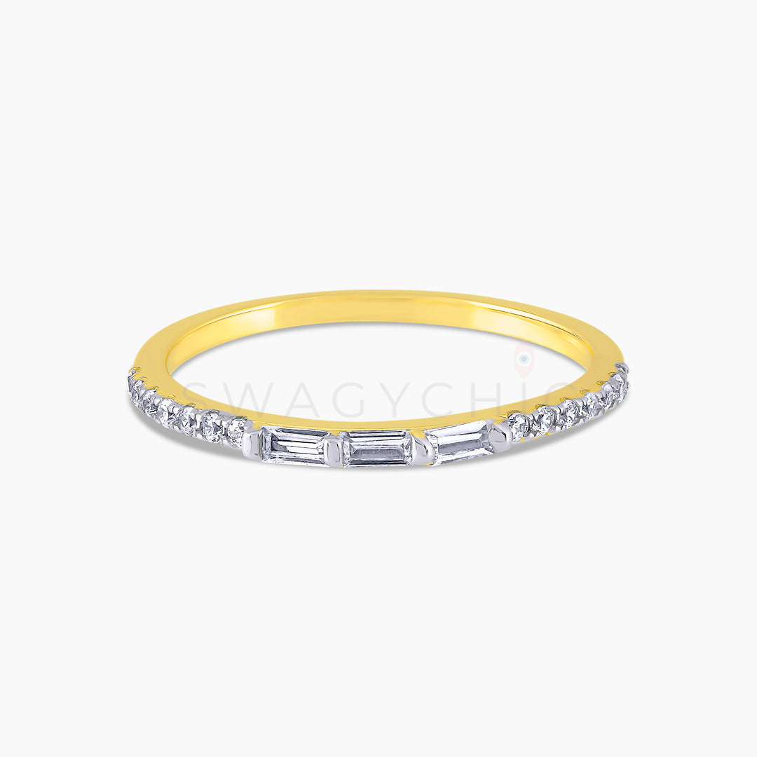 Triple Simple Pave Baguette Ring - Gold - Swagychic