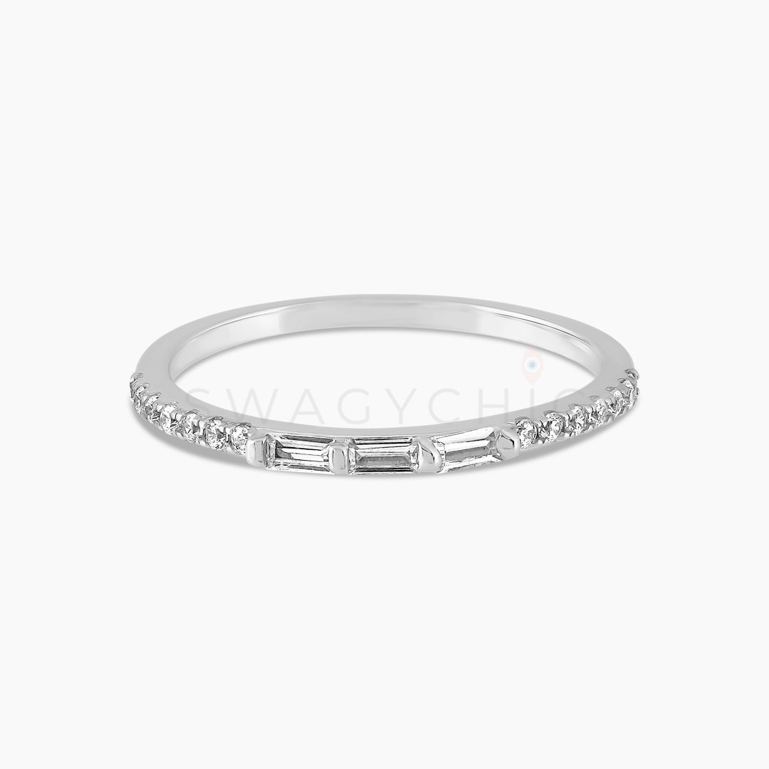 Triple Simple Pave Baguette Ring - Silver - Swagychic
