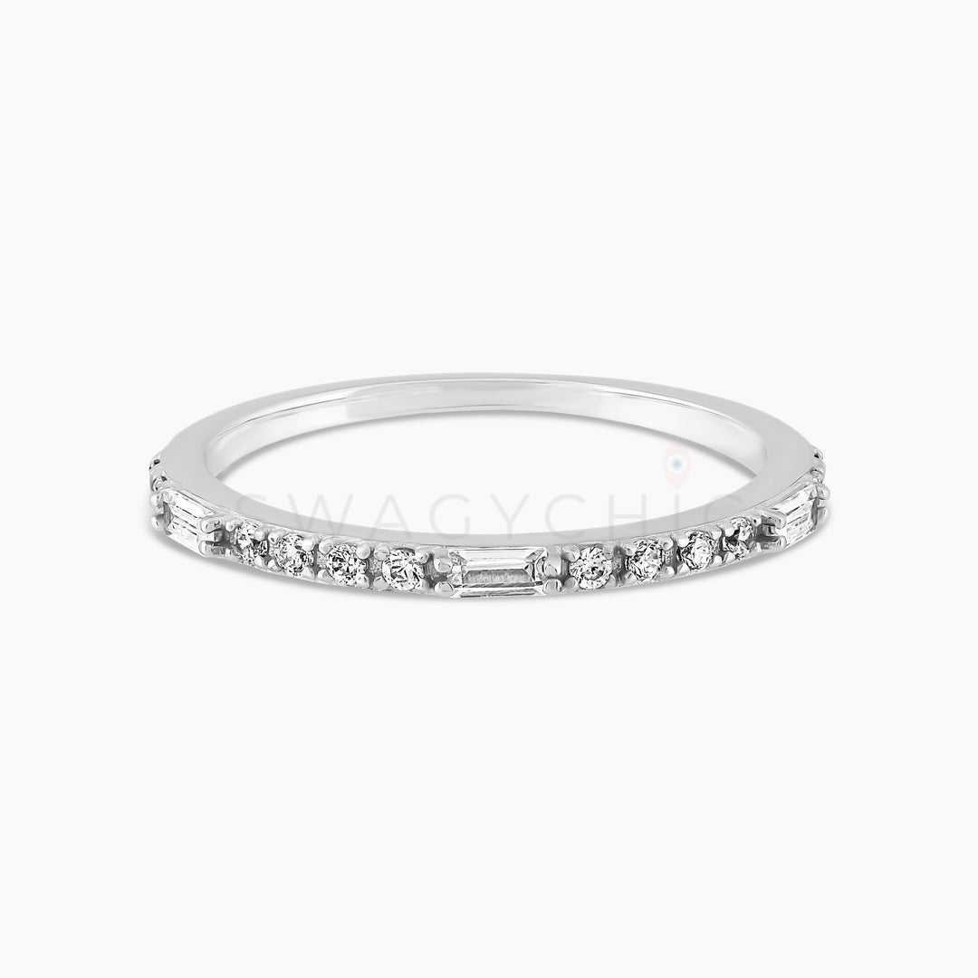 Triple Spaced Pave Baguette Ring - Silver - Swagychic