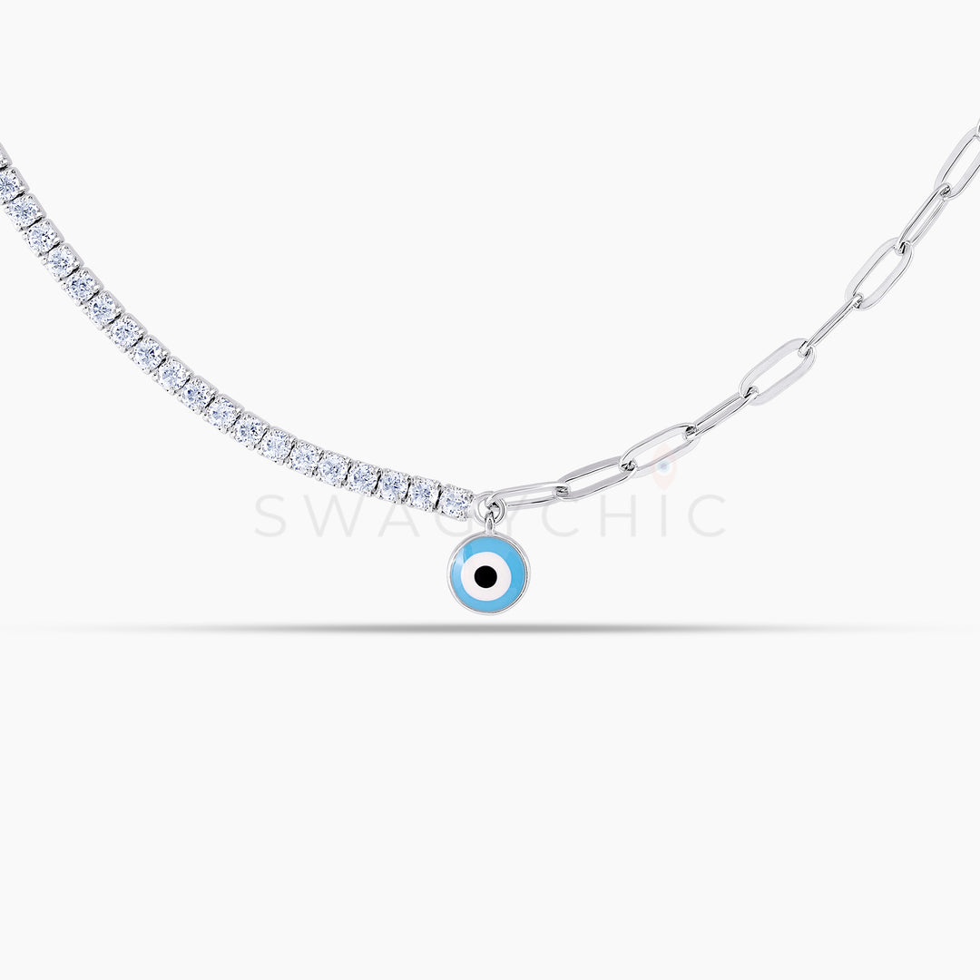 Eye Enamel Silver Tennis Link Choker Necklace - Swagychic