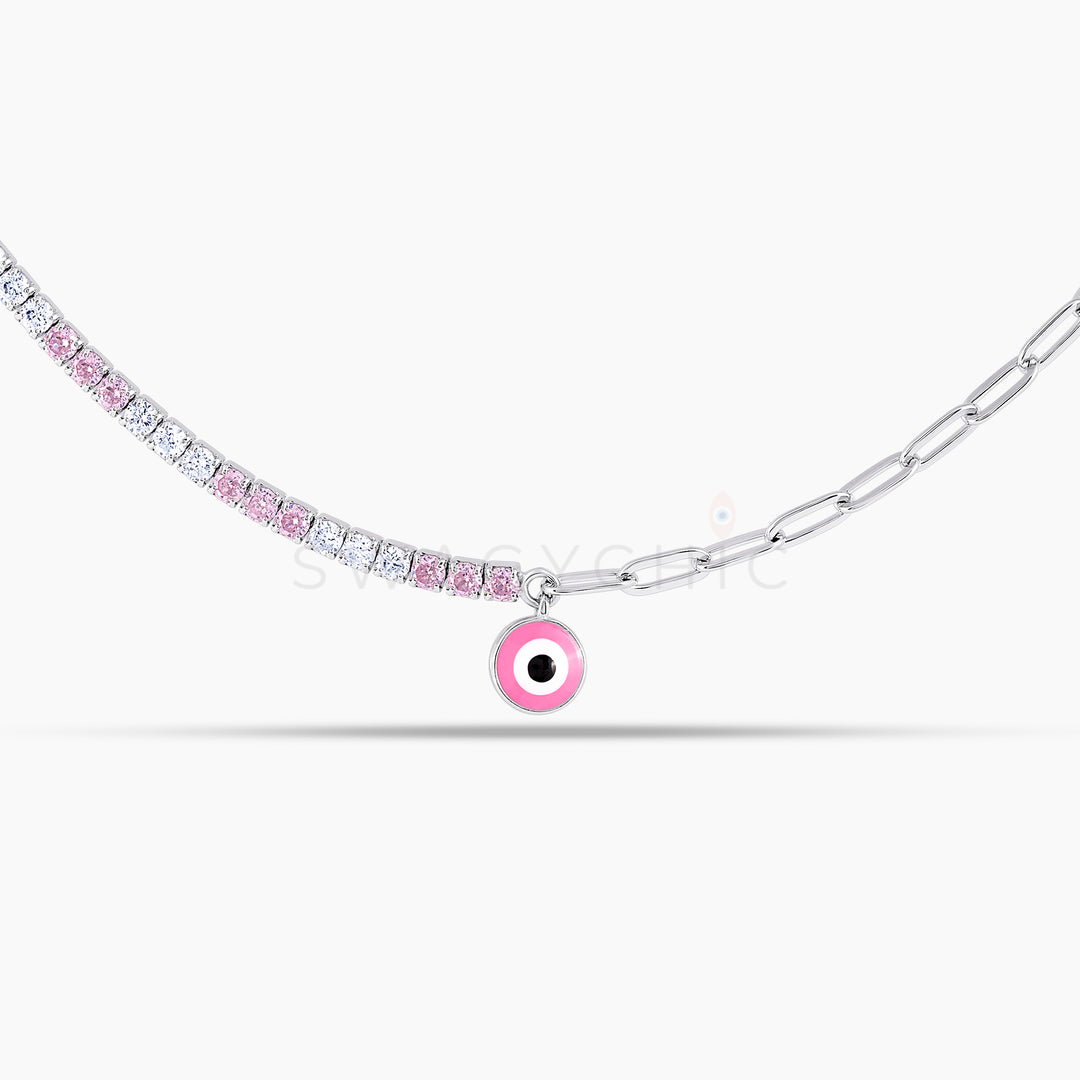 Eye Enamel Silver Tennis Link Choker Necklace - Swagychic