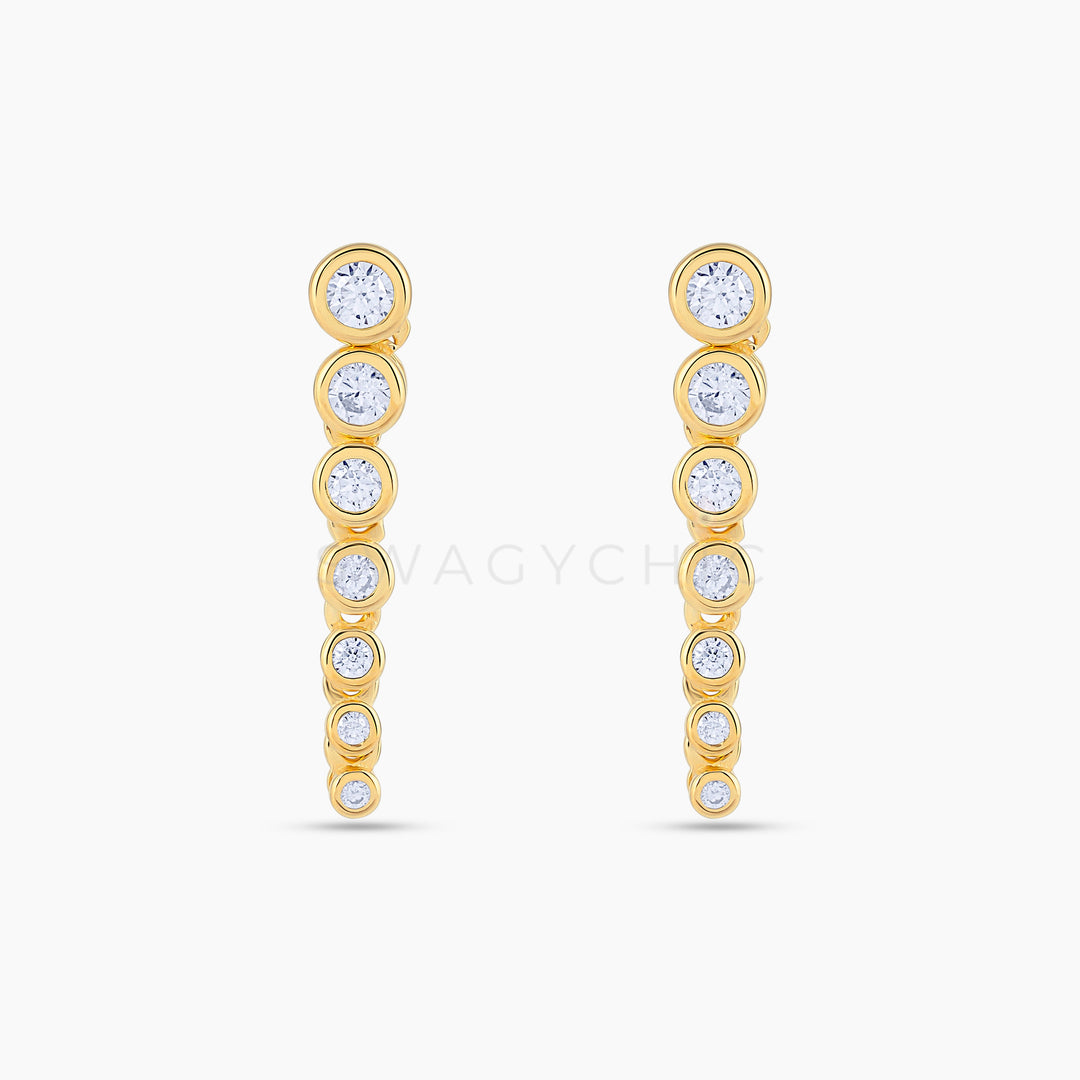 Graduated Bezel Drop Stud Earrings - Swagychic