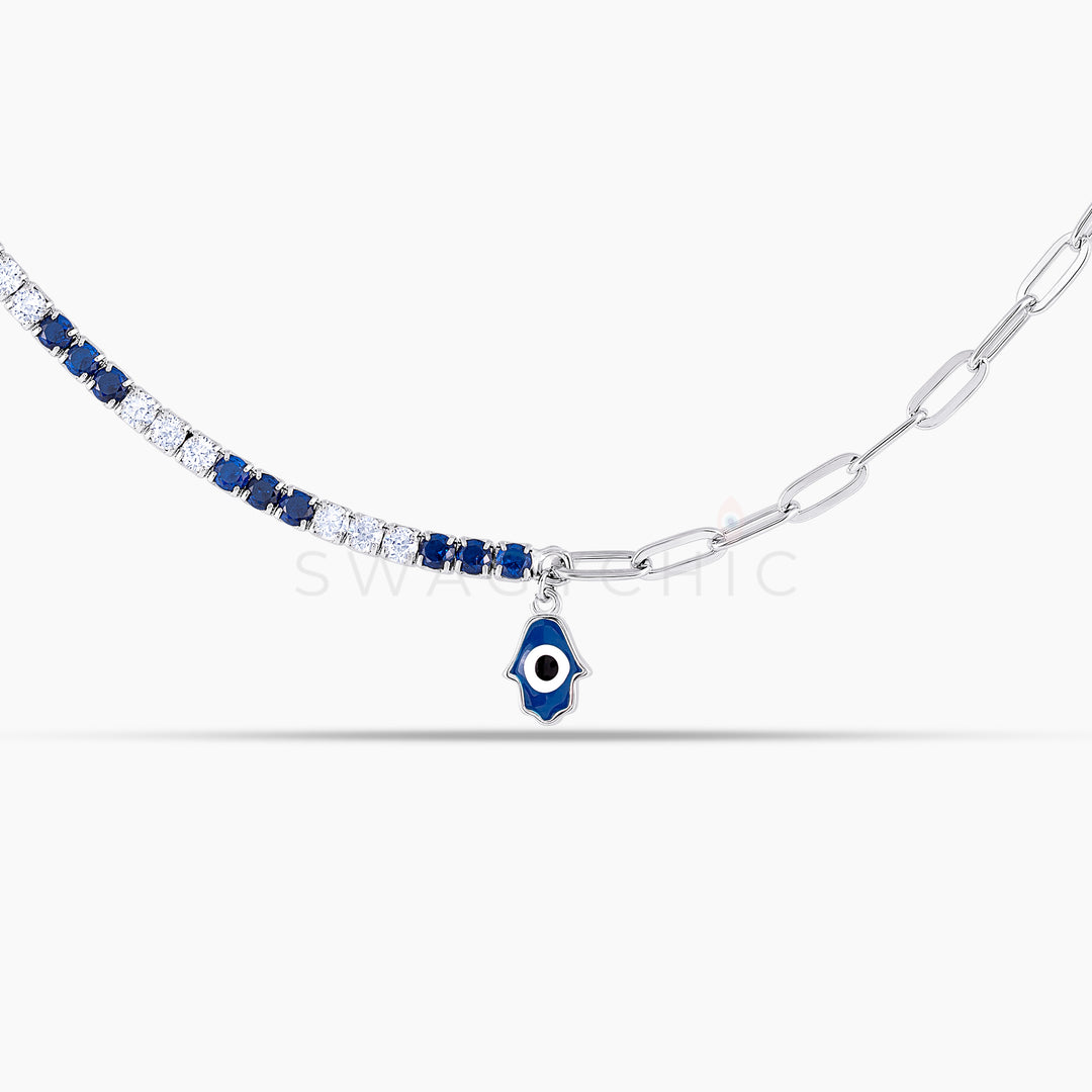 Hamsa Enamel Silver Tennis Link Choker Necklace - Swagychic