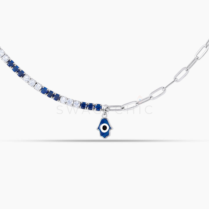 Hamsa Enamel Silver Tennis Link Choker Necklace - Swagychic