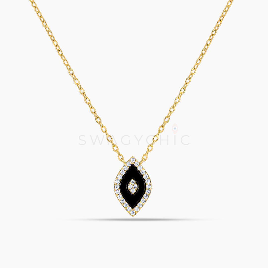 Mini Elevated Eye Black Onyx Necklace - Swagychic