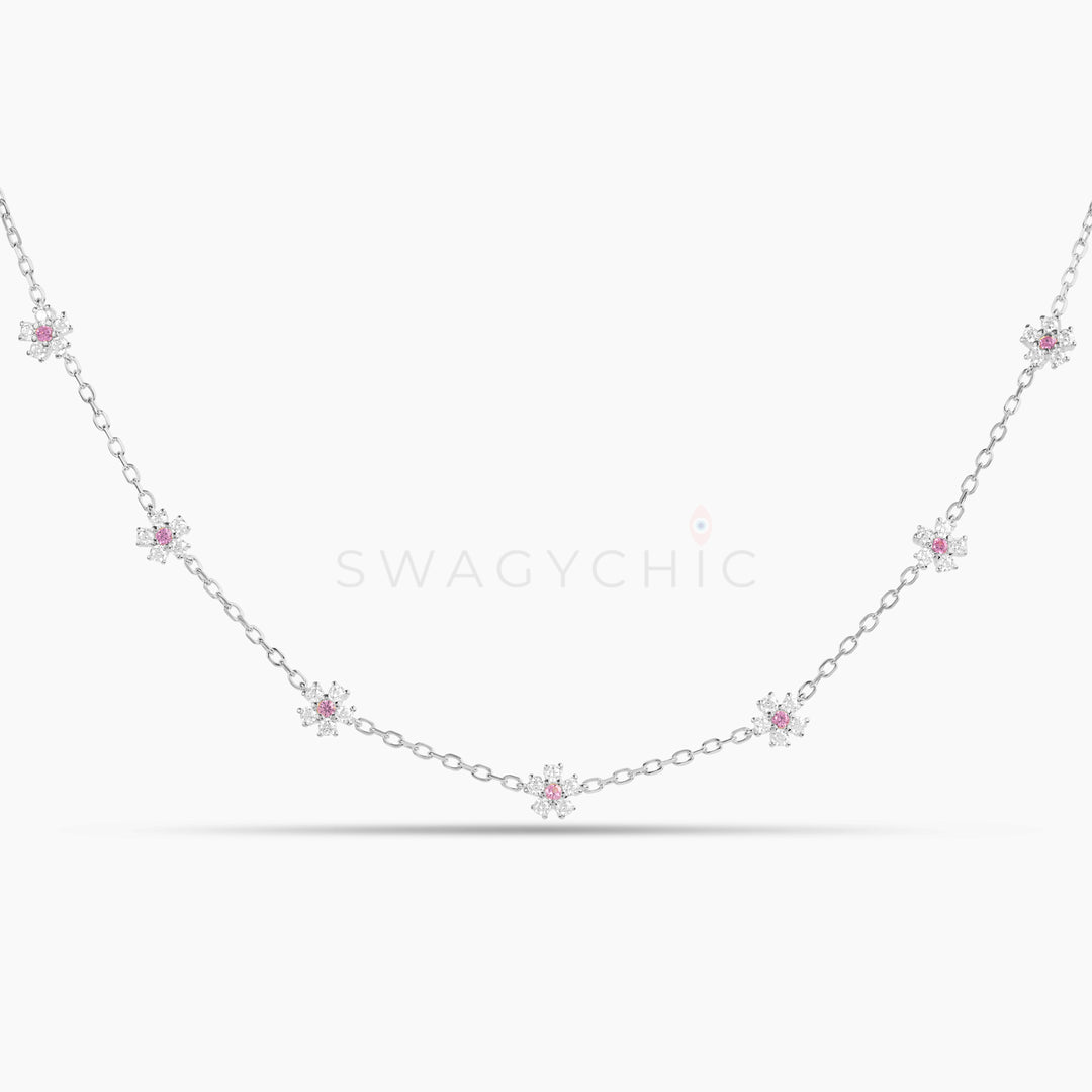 Mini Flower Choker- Silver - Swagychic