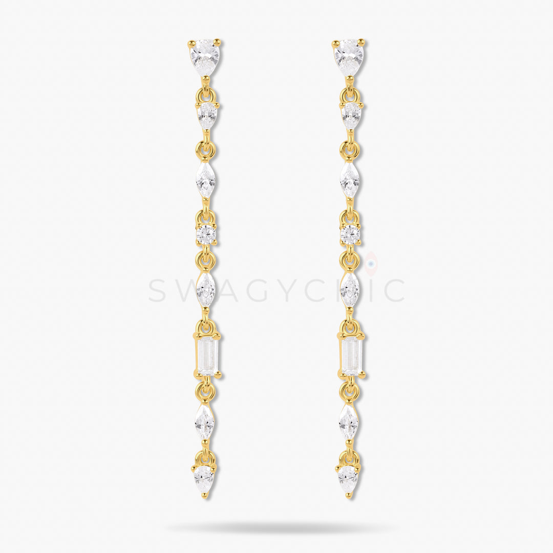 Thin Multi-Stone Drop Earrings - Swagychic