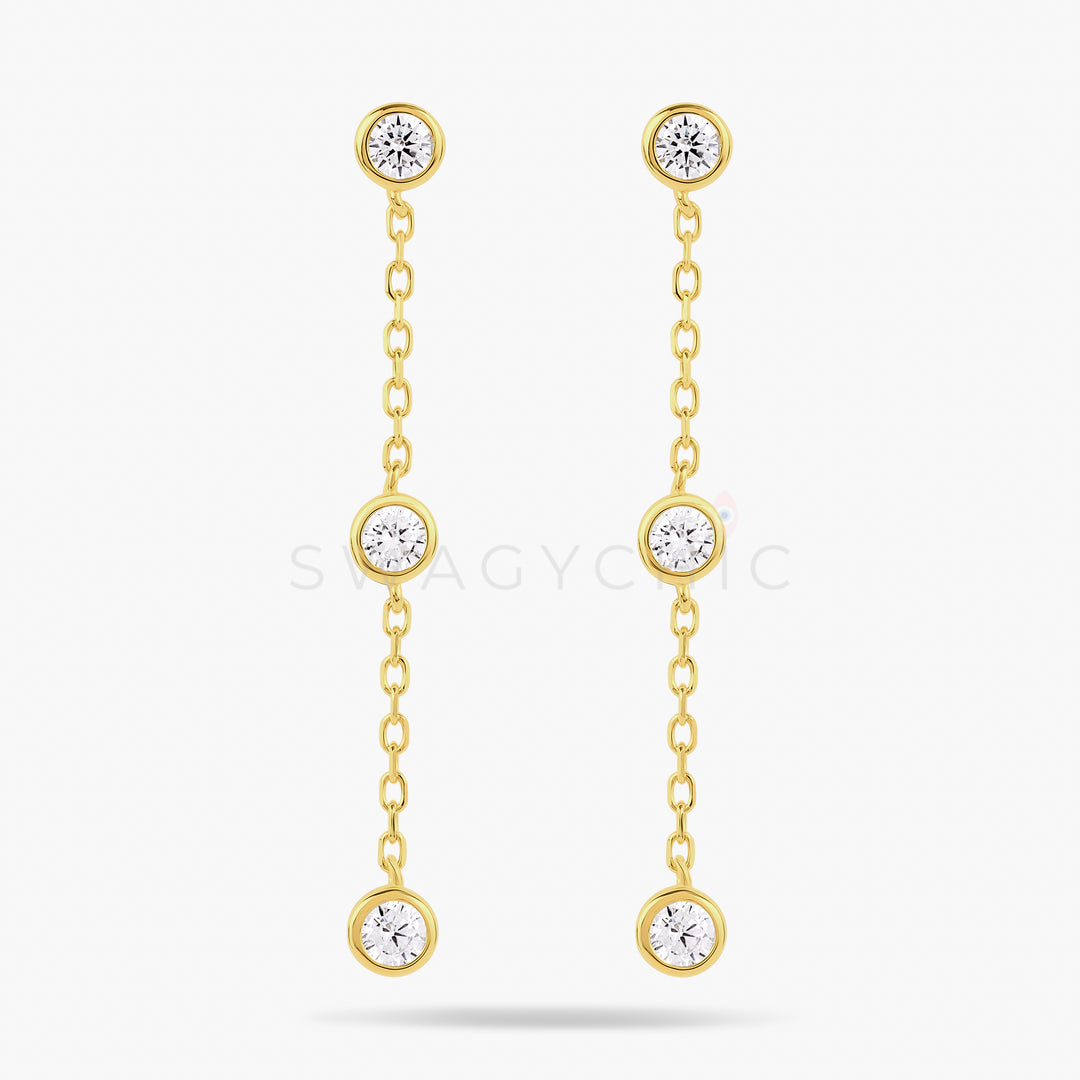 Triple Bezel Chain Drop Earrings - Swagychic