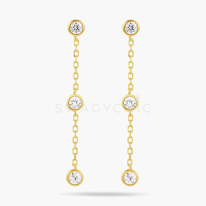 Triple Bezel Chain Drop Earrings - Swagychic