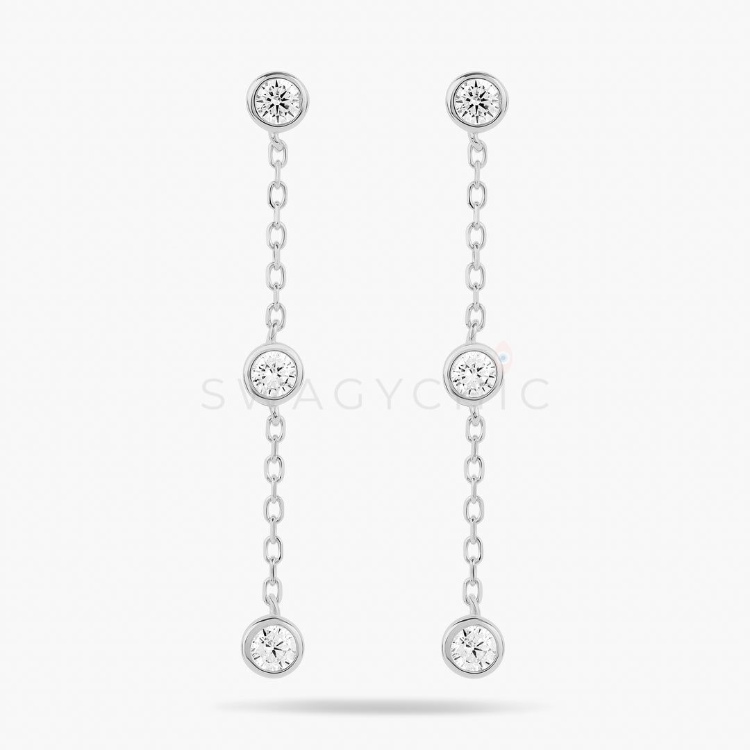 Triple Bezel Chain Drop Earrings - Swagychic