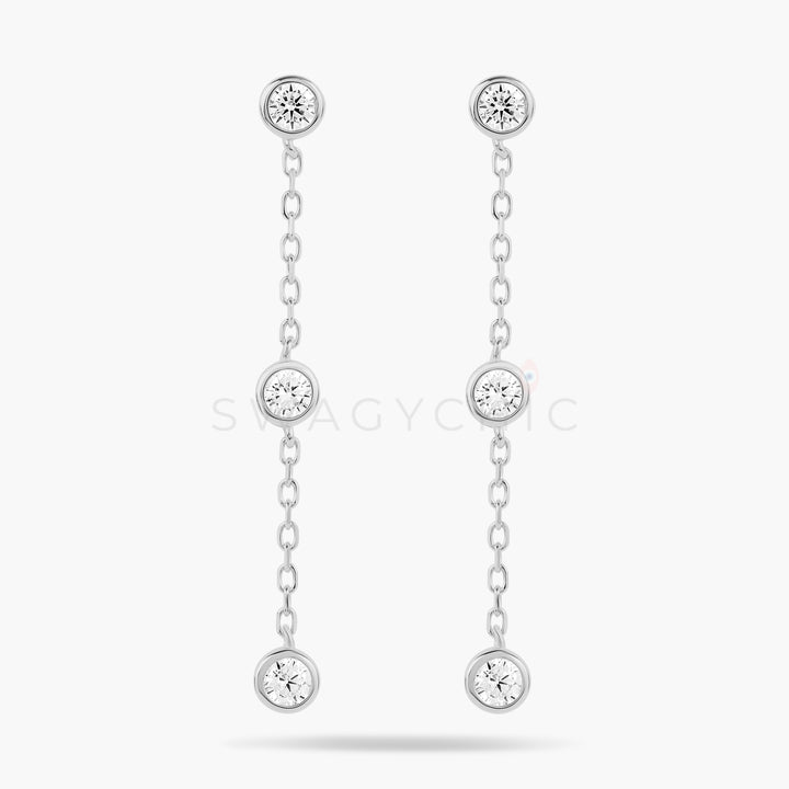 Triple Bezel Chain Drop Earrings - Swagychic