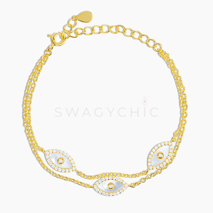 Triple Mother of Pearl Evil Eye Bracelet - Swagychic