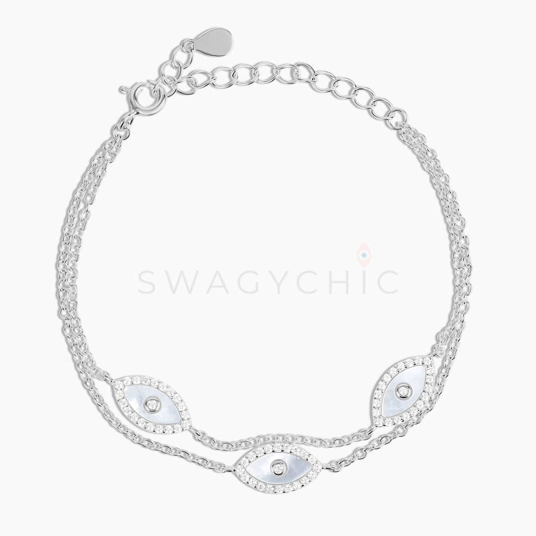 Triple Mother of Pearl Evil Eye Bracelet - Swagychic