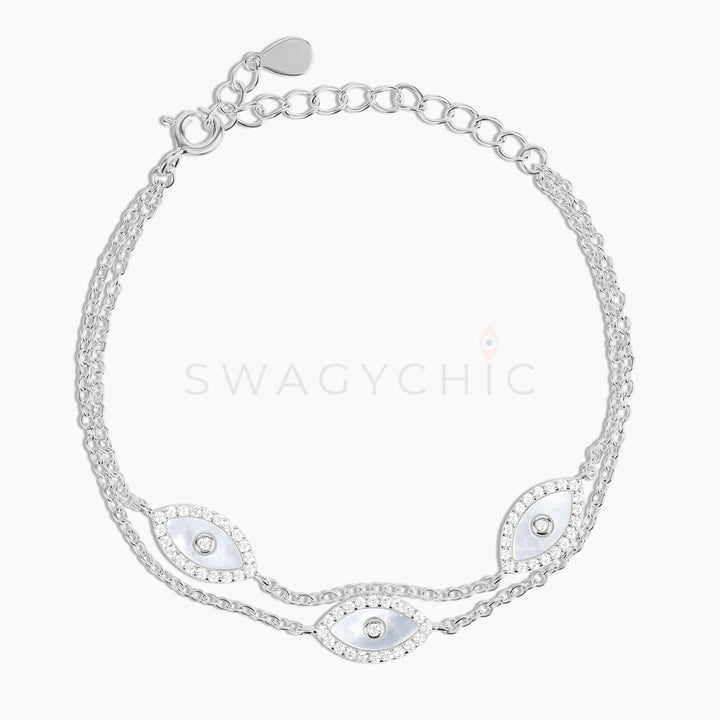 Triple Mother of Pearl Evil Eye Bracelet - Swagychic