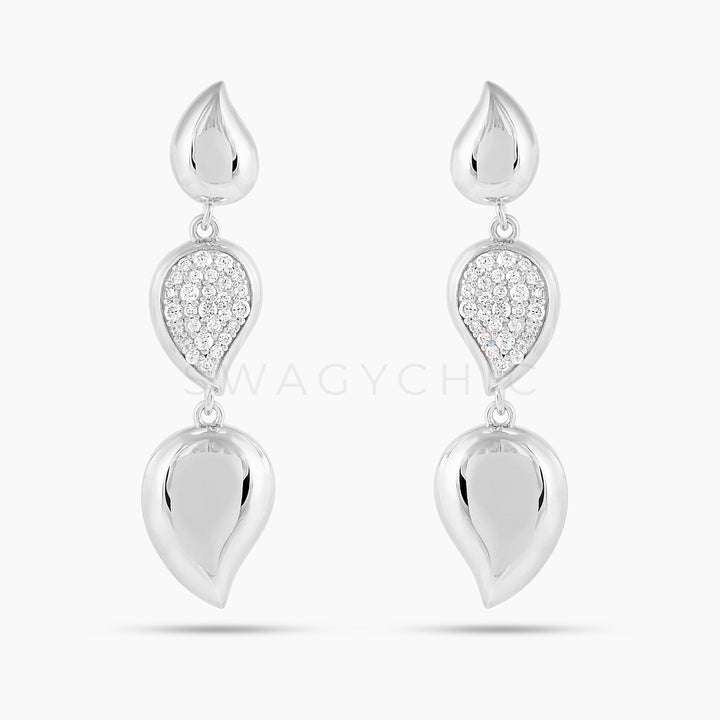 Triple Teardrop Pave Drop Earrings - Swagychic