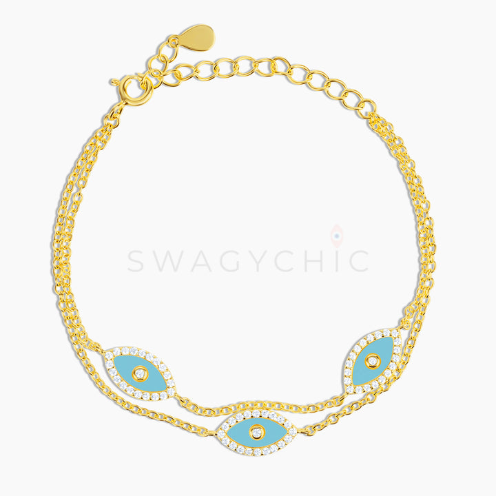 Triple Turquoise Stone Evil Eye Bracelet - Swagychic