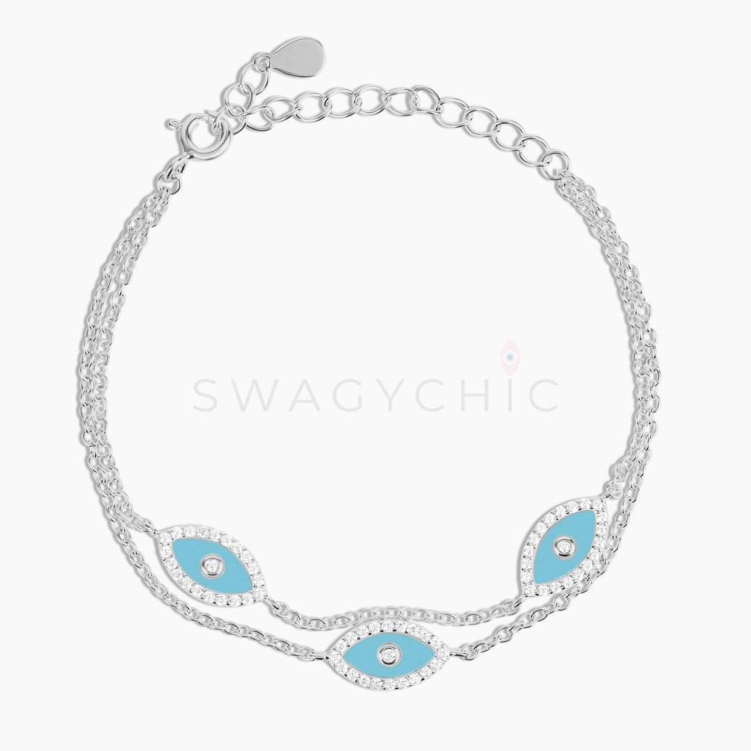 Triple Turquoise Stone Evil Eye Bracelet - Swagychic