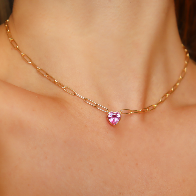 Pink Heart Link Necklace