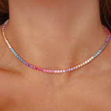 Rainbow Rose Gold Tennis Necklace