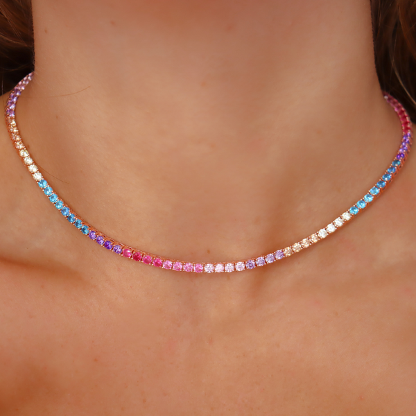 Rainbow Rose Gold Tennis Necklace