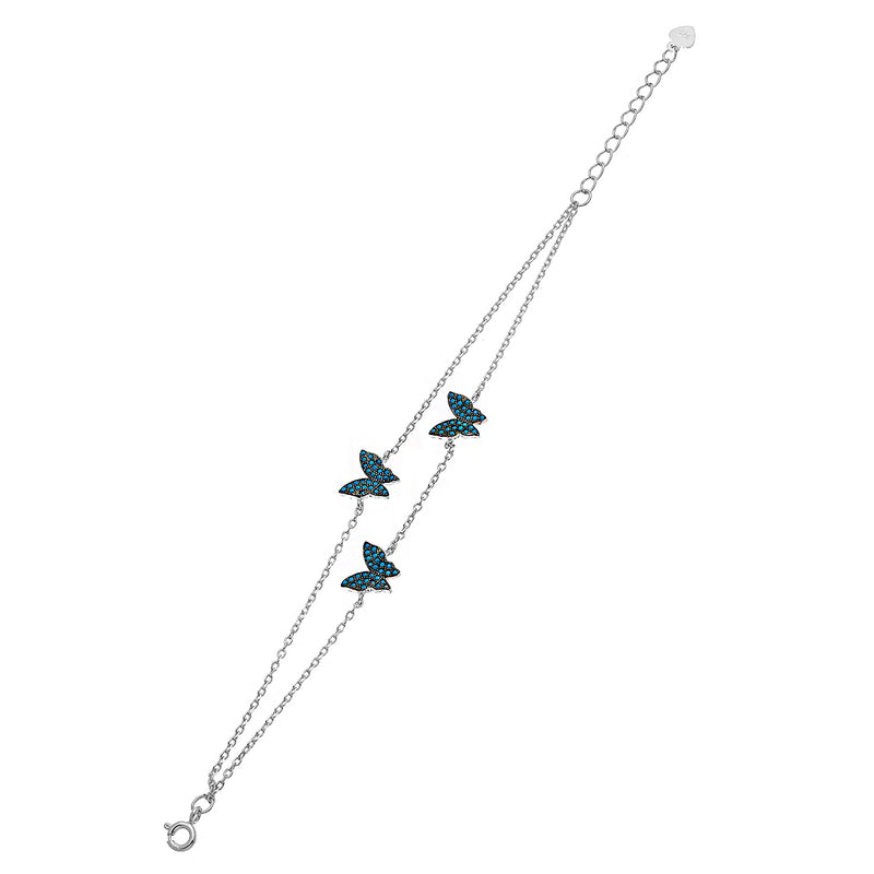 Turquoise-Silver Triple Butterfly Bracelet