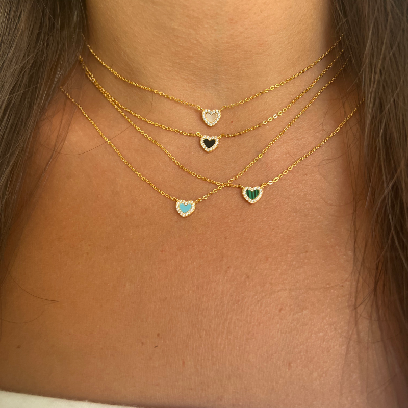Mini Natural Stone Heart Necklace